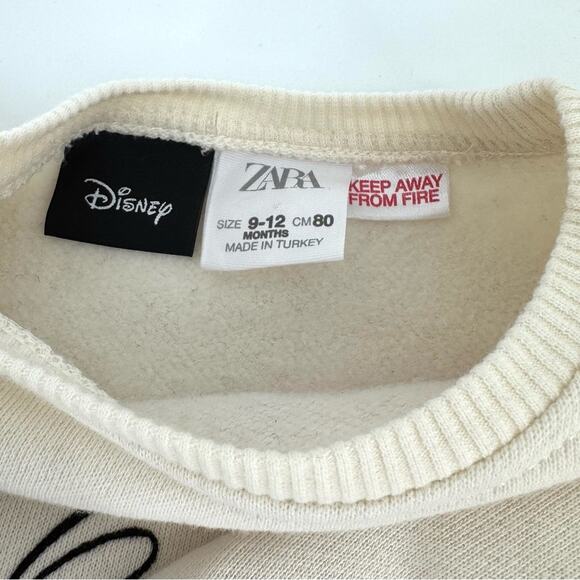 Zara x Disney Mickey Minnie Velvet Graphic Cream Sweatshirt 9-12 Months - Picture 3 of 6